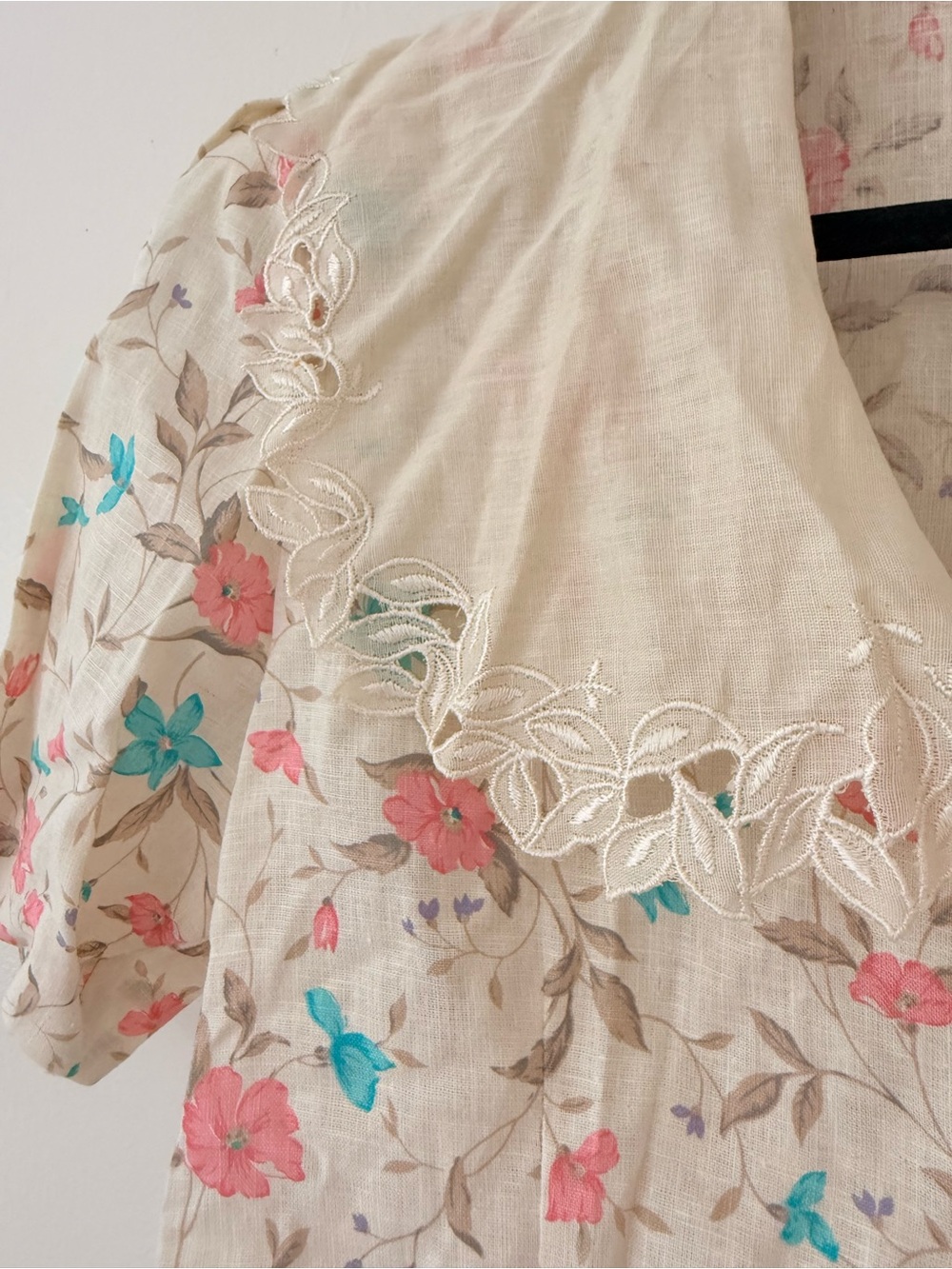 Vintage Floral Short Sleeve Button Blouse w/ Lacy Sailor Collar Doncaster II -MD - Picture 7 of 15